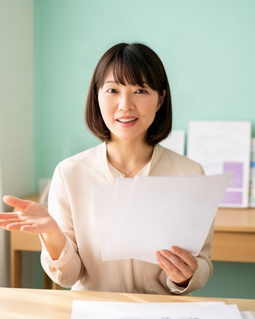 秋田の明るい相談室で資料を手に説明する現役行政書士兼マーケター